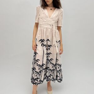 Midi dress with embroidered palm motifs