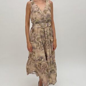 Long Floral Summer Dress with Belt