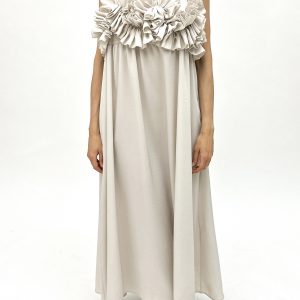 Lightweight Long Dress with Decorative Pleats