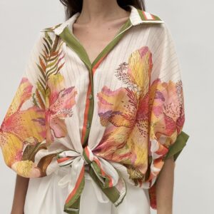 Bright and playful tropical floral blouse