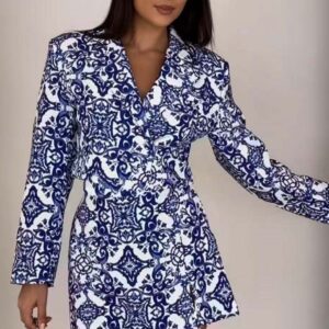 Printed blazer with belt
