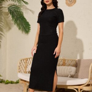 Crystal-Embellished Knit Top & Skirt Set