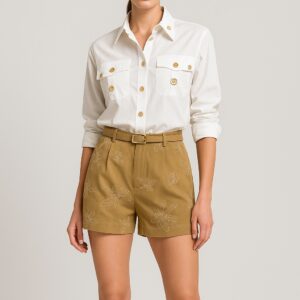 Cotton shirt with decorative metal details