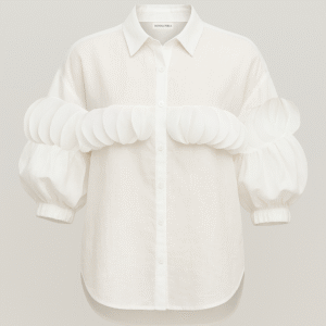 Loose-fit blouse with puffed sleeves and decorative gathering